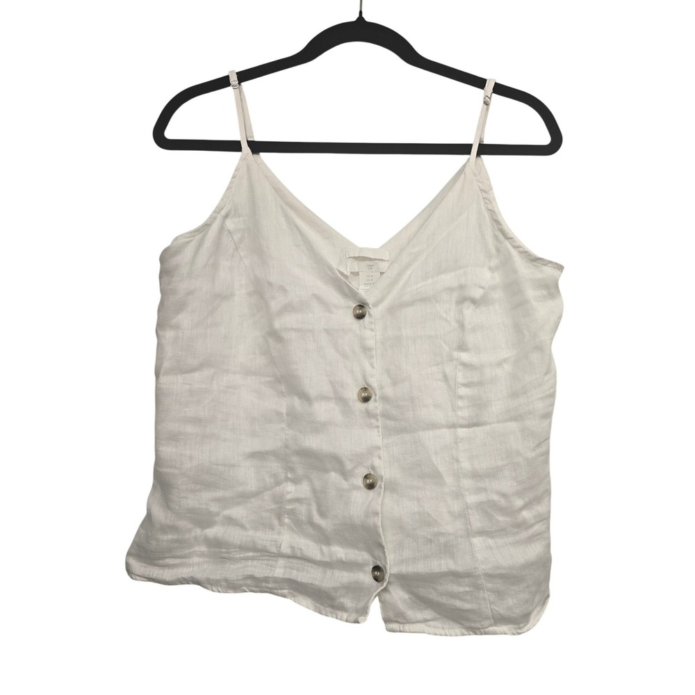 H&M White 100% Linen Button Front Cami Tank Top Sz M Coastal Cottagecore Preppy